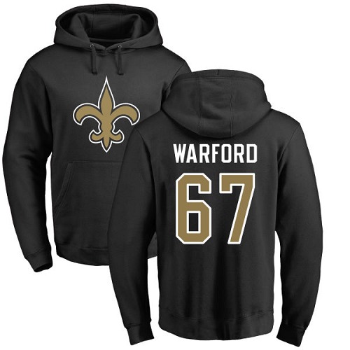 Men New Orleans Saints Black Larry Warford Name and Number Logo NFL Football 67 Pullover Hoodie Sweatshirts